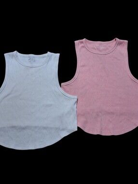 Aerie XXL Ribbed tank tops X2 Summer Beach Pink White Coquette Ballet Stretch